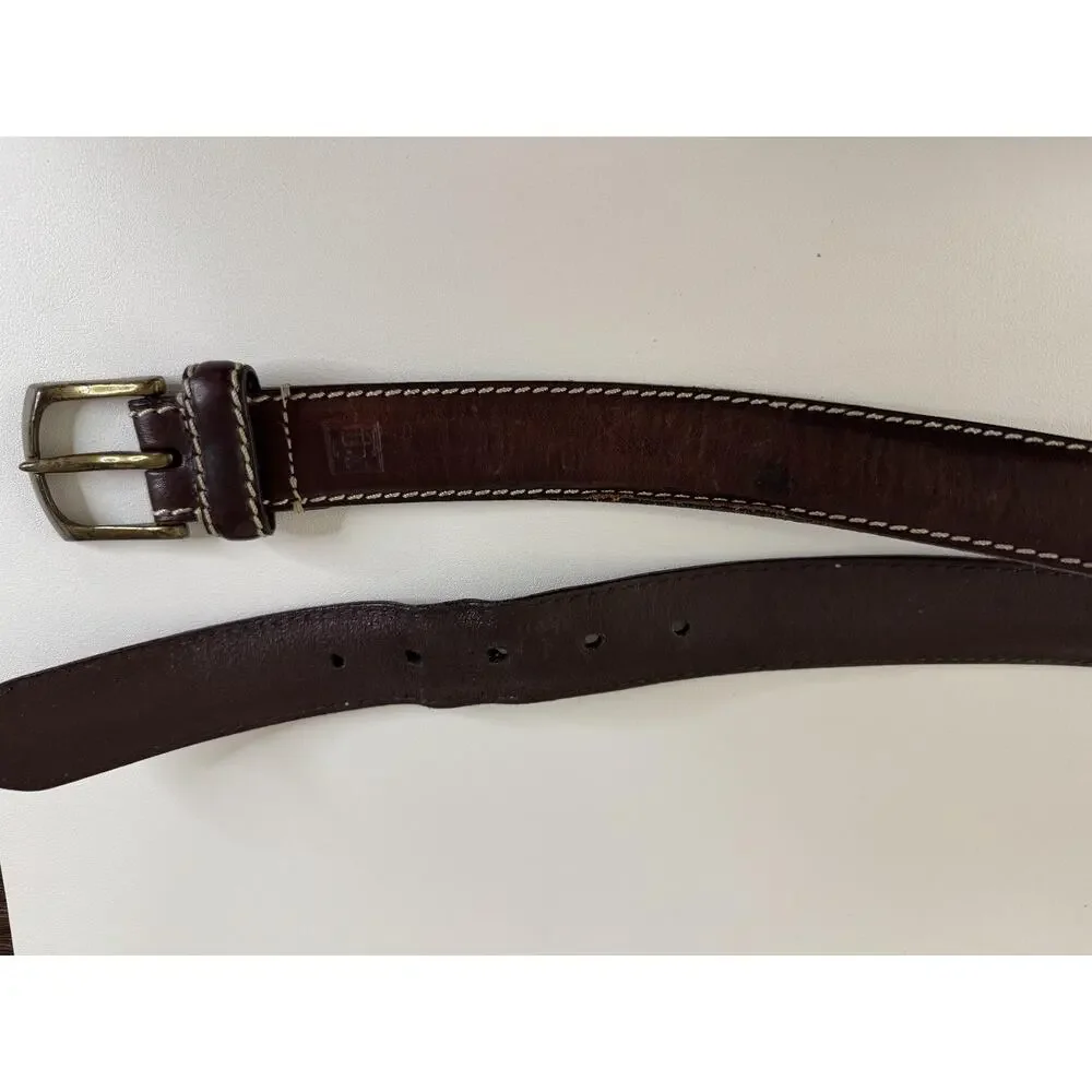 RLL Ralph Lauren Belt Mens M/L Brown Leather Brass Buckle Distressed Western